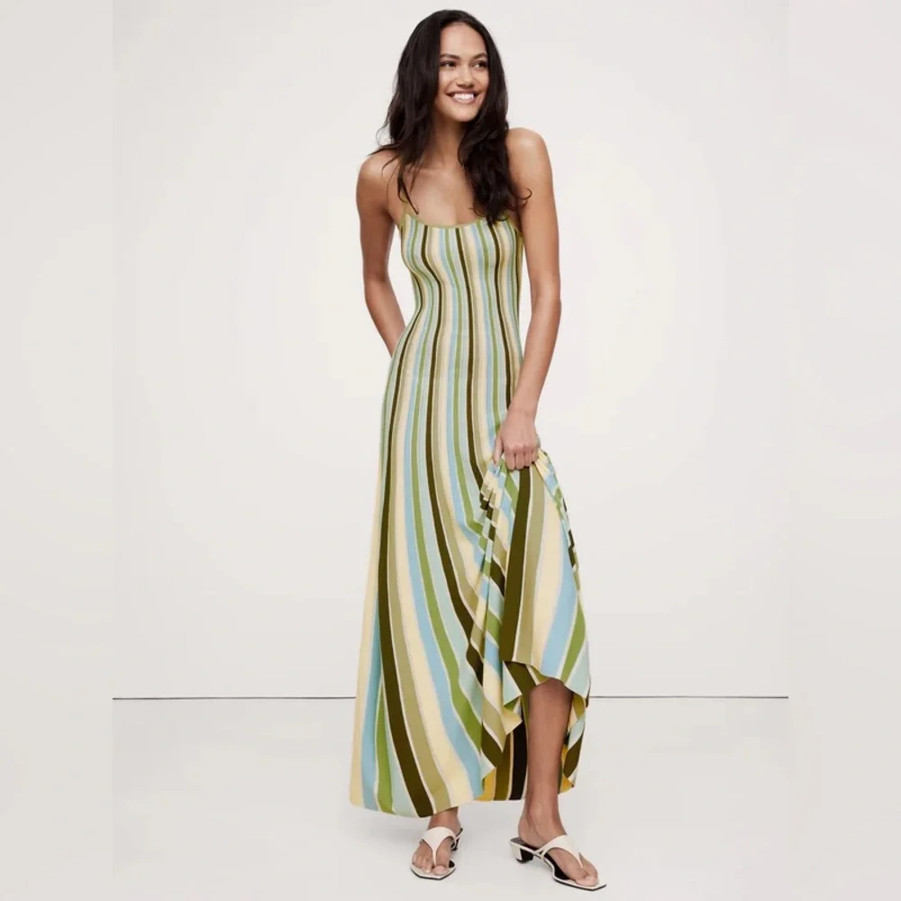 slim fit dress slacks Lewisa Maxi Dress Green Stripe main image 1